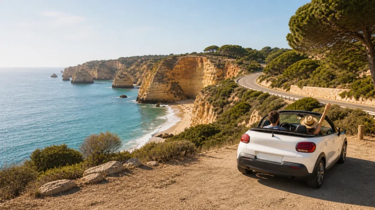 A sunny coastal road beside the sea