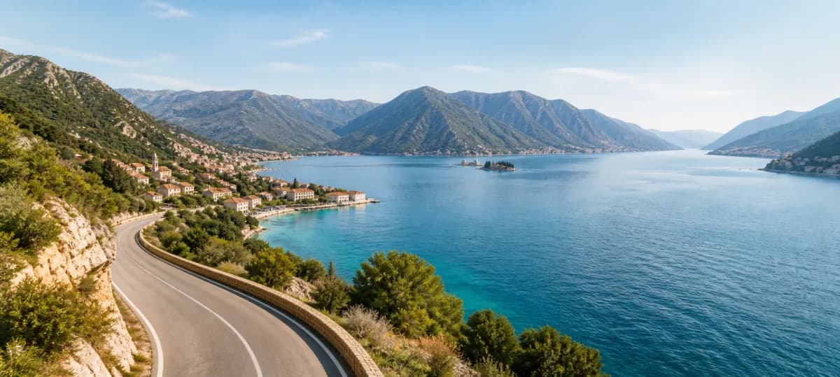 A scenic Adriatic road beside rugged mountains