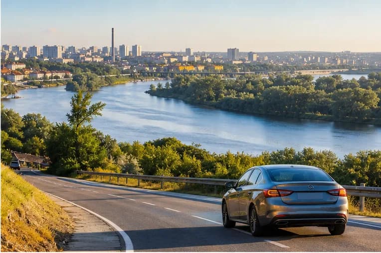 Belgrade skyline and road traffic in Serbia