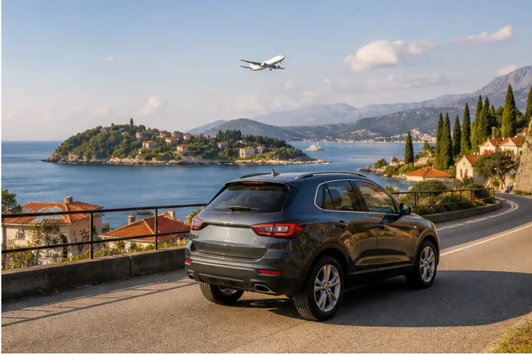 Rental car on the Adriatic road between Croatia and Montenegro