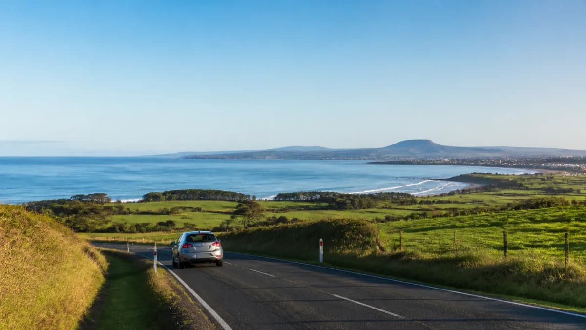 Rental car on a green road near Devonport in northern Tasmania