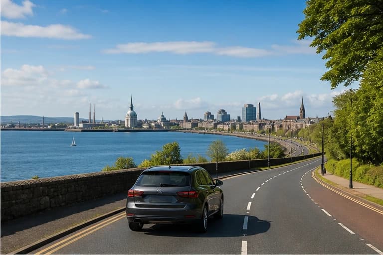 Rental car on a green country road in Ireland