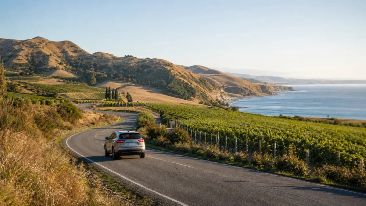 Rental car on a Hawke's Bay road near Napier
