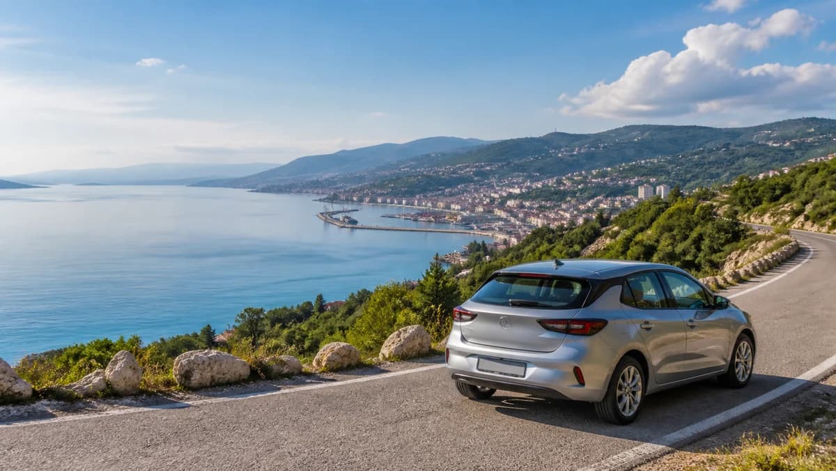 Rental car overlooking Rijeka harbour and the Kvarner coast in Croatia