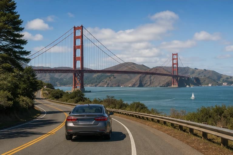Rental car on the Pacific coast in California