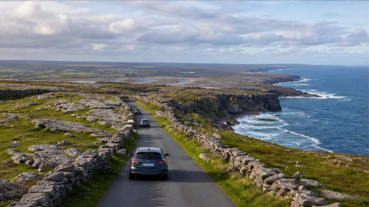 Rental car on the Wild Atlantic Way near Shannon in western Ireland