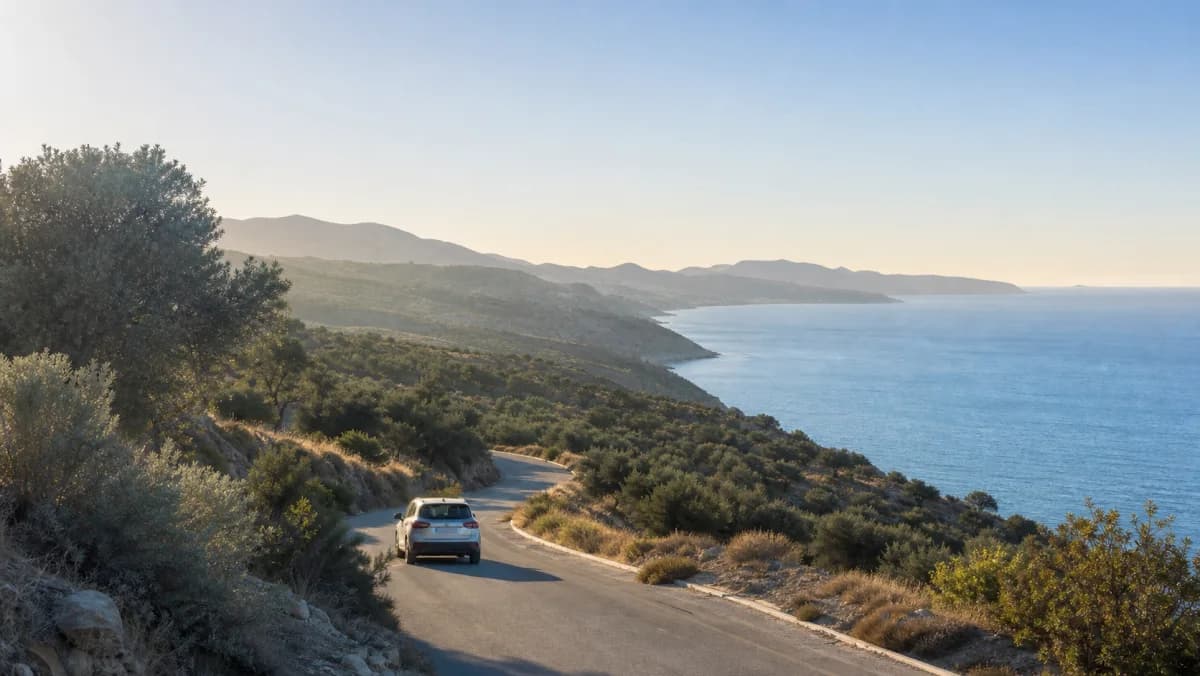 Rental car on an eastern Crete road near Sitia Airport