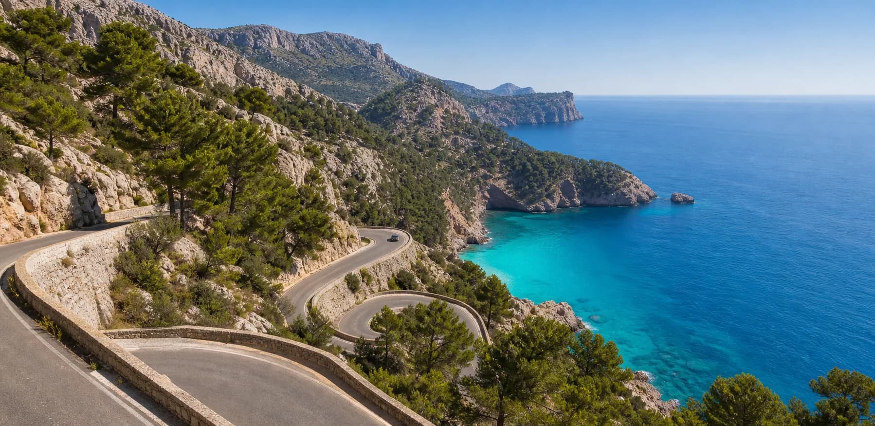 A Mediterranean coastal road in Mallorca, Spain